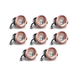 8 Pack - Brushed Copper CCT Fire Rated LED Dimmable 10W IP65 Downlight