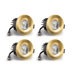 4 Pack - Brushed Gold CCT Fire Rated LED Dimmable 10W IP65 Downlight