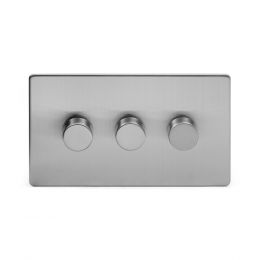 Brushed Chrome 3 Gang 2 Way Trailing Dimmer Switch with Black Insert