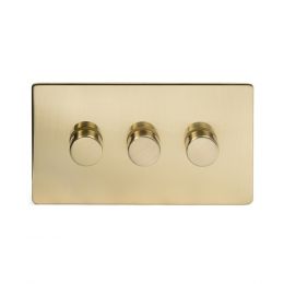 The Savoy Collection Brushed Brass 3 Gang 2 Way Intelligent Trailing Dimmer Switch Screwless 100W LED (150w Halogen/Incandescent)
