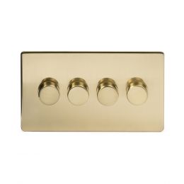 The Savoy Collection Brushed Brass 4 Gang 2 Way Intelligent Trailing Dimmer Switch Screwless 100W LED (150w Halogen/Incandescent)