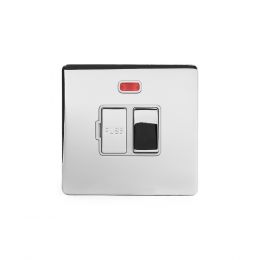 Polished chrome metal plate 13A Switched Fuse Connection Unit With Neon with White insert