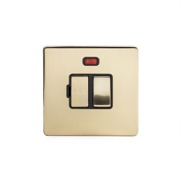 24k Brushed Brass metal plate 13A Switched Fuse Connection Unit With Neon with black insert