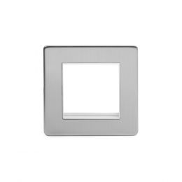 Brushed chrome metal Single Data Plate 2 Modules with White insert
