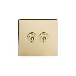 24k Brushed Brass 2 Gang 2 Way Toggle Switch with Black Insert