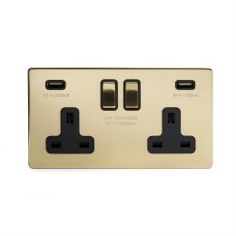Brushed Brass Fast Charge USB Socket