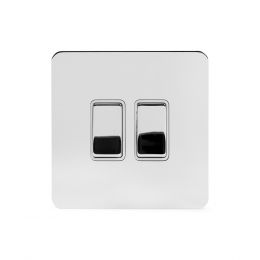The Finsbury Collection Flat Plate Polished Chrome 10A 2 Gang 2 Way Switch Wht Ins Screwless