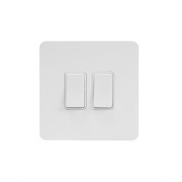 Soho Lighting White Metal Flat Plate 10A 2 Gang 2 Way Switch Wht Ins Screwless