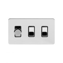Soho Lighting Polished Chrome Flat Plate 3 Gang Light Switch with 1 Dimmer