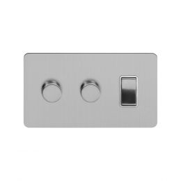 Soho Lighting Brushed Chrome Flat Plate 3 Gang Light Switch with 2 Dimmers