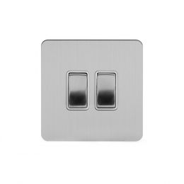 Soho Lighting Brushed Chrome Flat Plate 2 Gang Switch With 1 Intermediate Wht Ins Screwless