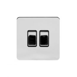 Soho Lighting Polished Chrome Flat Plate 2 Gang Retractive Switch Blk Ins Screwless