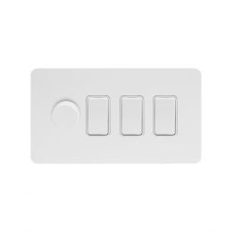 Soho Lighting White Metal Flat Plate 4 Gang Switch with 1 Dimmer (1x150W LED Dimmer 3x20A Switch)