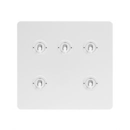 The Eldon Collection White Metal Flat Plate 5 Gang Toggle Light Switch 20A 2 Way Screwless