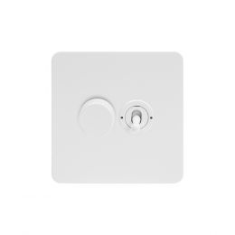 The Eldon Collection White Metal Flat Plate 2 Gang Dimmer and Toggle Switch Combo (1x150W LED Dimmer 1x20A 2 Way Toggle)