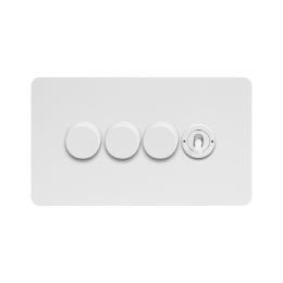 Soho Lighting White Metal Flat Plate 4 Gang Switch with 3 Dimmers (3x150W LED Dimmer 1x20A 2 Way Toggle)