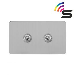 The Lombard Collection Brushed Chrome Flat Plate 2 Gang 150W Smart Toggle Switch