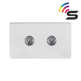 Soho Lighting Polished Chrome Flat Plate 2 Gang 150W Smart Toggle Switch