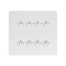 The Eldon Collection White Metal Flat Plate 8 Gang Toggle Light Switch 20A 2 Way Screwless