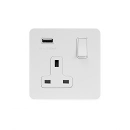 White Metal Single USB Socket