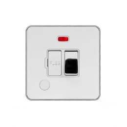Soho Fusion White Metal with Polished Chrome Flat Plate 13A Switched Fused Connection Unit (FCU) Flex Outlet With Neon Screwless 