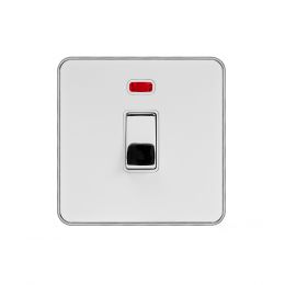 Soho Fusion White Metal with Polished Chrome 20A 1 Gang Double Pole Switch With Neon Screwless 