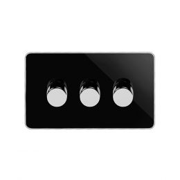 Soho Fusion Black Nickel & Polished Chrome With Chrome Edge 250W 3 Gang 2 Way Trailing Dimmer White Inserts Screwless