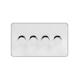 Soho Fusion White & Polished Chrome With Chrome Edge 4 Gang 2 Way Intelligent Trailing Dimmer Screwless 100W LED (250w Halogen/Incandescent)