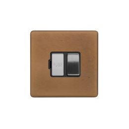 Soho Fusion Antique Copper & Brushed Chrome 13A Switched Fused Connection Unit (FCU) Black Insert Screwless