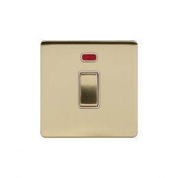 Soho Lighting Brushed Brass 20A 1 Gang Double Pole Switch With Neon Wht Ins Screwless