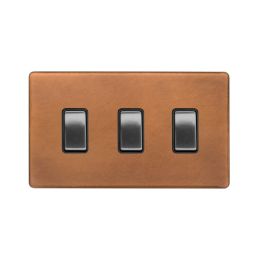 Soho Fusion Antique Copper & Brushed Chrome 3 Gang Switch Double Plate Screwless