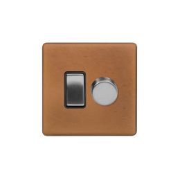 Soho Fusion Antique Copper & Brushed Chrome Dimmer and Rocker Switch Combo Blk Ins Screwless (2 Way Switch & Trailing Dimmer)