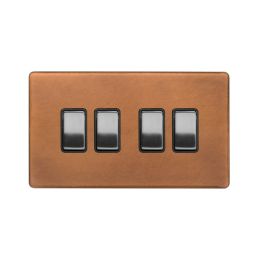 Soho Fusion Antique Copper & Brushed Chrome 4 Gang Switch With 1 Intermediate (3 x 2 Way Switch with 1 Intermediate) Bk Ins Screwless