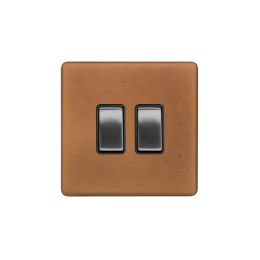 Soho Fusion Antique Copper & Brushed Chrome 2 Gang Switch with 1x Intermediate Switch & 10A 2 Way Switch Black Insert Screwless