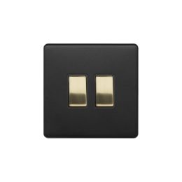 Soho Fusion Matt Black & Brushed Brass 2 Gang Switch with 1x Intermediate Switch & 10A 2 Way Switch Black Insert Screwless