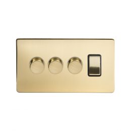 Soho Lighting Brushed Brass 4 Gang Switch with 3 Dimmers (3x150W LED Dimmer 1x20A Switch)