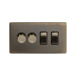 Soho Lighting Antique Brass 4 Gang Switch with 2 Dimmers (2x150W LED Dimmer 2x20A Switch)