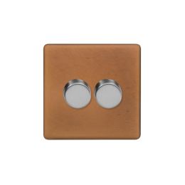 Soho Fusion Antique Copper & Brushed Chrome 2 Gang 2 Way Trailing Dimmer Screwless 100W LED (250w Halogen/Incandescent)