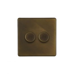 Soho Lighting Vintage Brass 2 Gang 2 Way Intelligent Trailing Dimmer Switch 150W LED (150w Halogen/Incandescent)