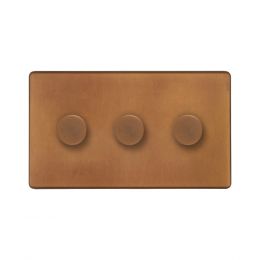 The Chiswick Collection Antique Copper 3 Gang 2 Way Intelligent Trailing Dimmer Switch 150W LED (150w Halogen/Incandescent)