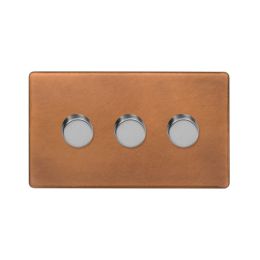 Soho Fusion Antique Copper & Brushed Chrome 3 Gang 2 Way Trailing Dimmer Screwless 100W LED (250w Halogen/Incandescent)