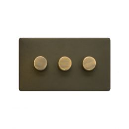 The Eton Collection Bronze 3 Gang 2 Way Trailing Dimmer Screwless 100W LED (150w Halogen/Incandescent)