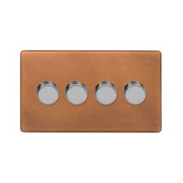 Soho Fusion Antique Copper & Brushed Chrome 4 Gang 2 Way Trailing Dimmer Screwless 100W LED (250w Halogen/Incandescent)
