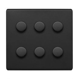 The Camden Collection Matt Black 6 Gang 2 Way Intelligent Trailing Dimmer Switch Screwless LED 150W LED (400w Halogen/Incandescent)