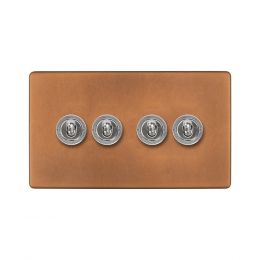 Soho Fusion Antique Copper & Brushed Chrome 20A 4 Gang 2 Way Toggle Switch Screwless
