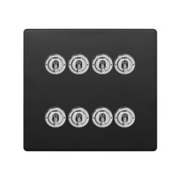 Soho Fusion Matt Black & Brushed Chrome 8 Gang Toggle Light Switch 20A 2 Way Screwless