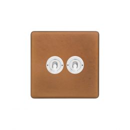Soho Fusion Antique Copper & White 2 Gang Toggle (1x20A 2 Way Switch, 1xIntermediate)