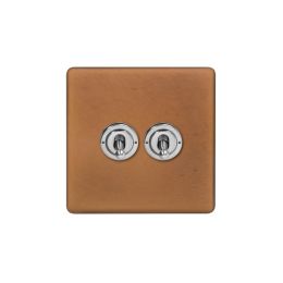 Soho Fusion Antique Copper & Brushed Chrome 2 Gang Toggle (1x20A 2 Way Switch, 1xIntermediate)