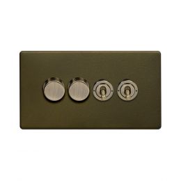 The Eton Collection Bronze 4 Gang Switch with 2 Dimmers (2x150W LED Dimmer 2x20A 2 Way Toggle)