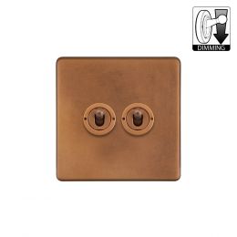 The Chiswick Collection Antique Copper 2 Gang Dimming Toggle Switch